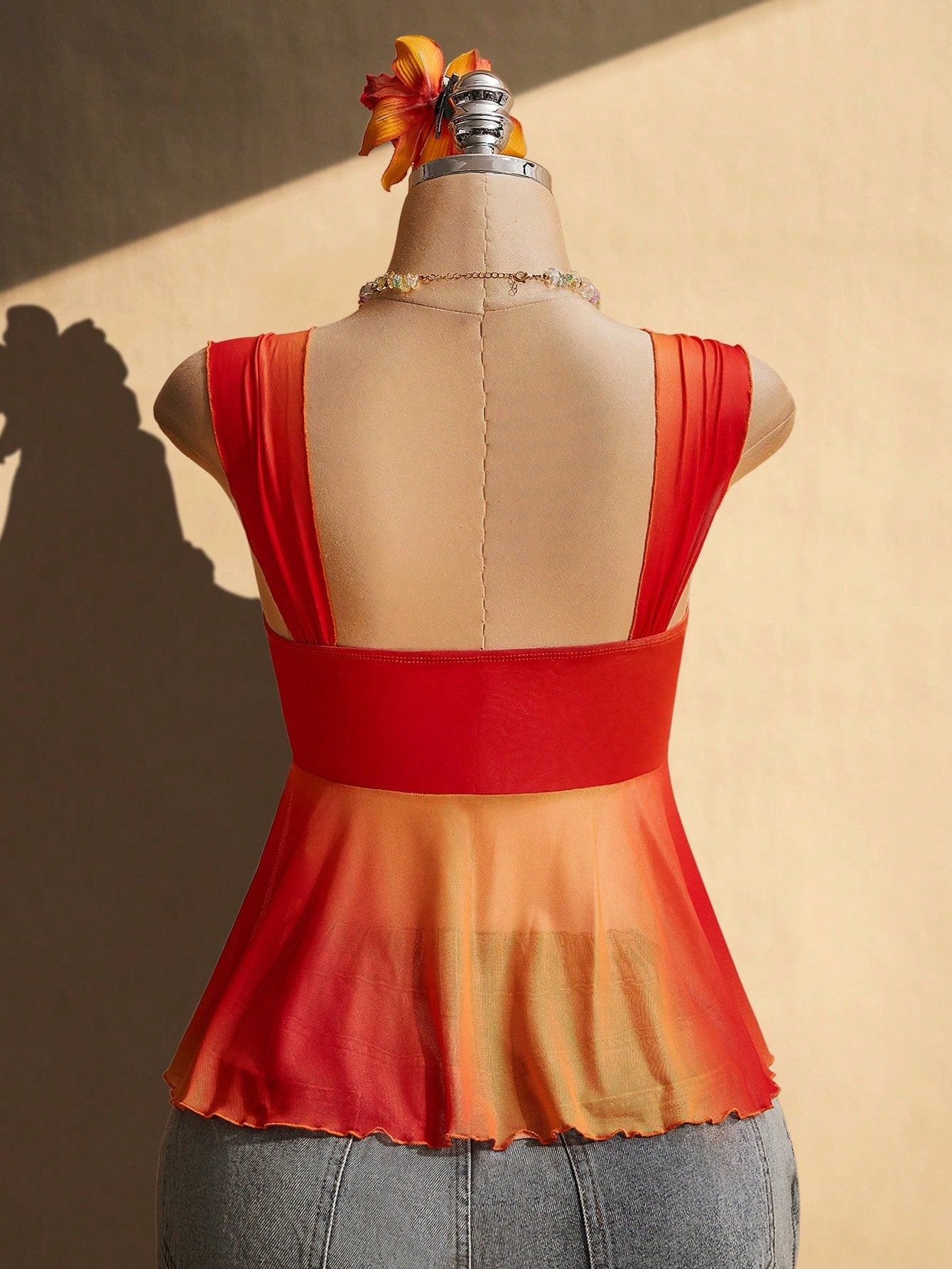 ICON Women's Plus Size Sunset Gradient Orange Camisole Red Summer Boho Sexy Eleganza Curve Vacation Holiday Y2K Retro Gathered Straps Beach Top