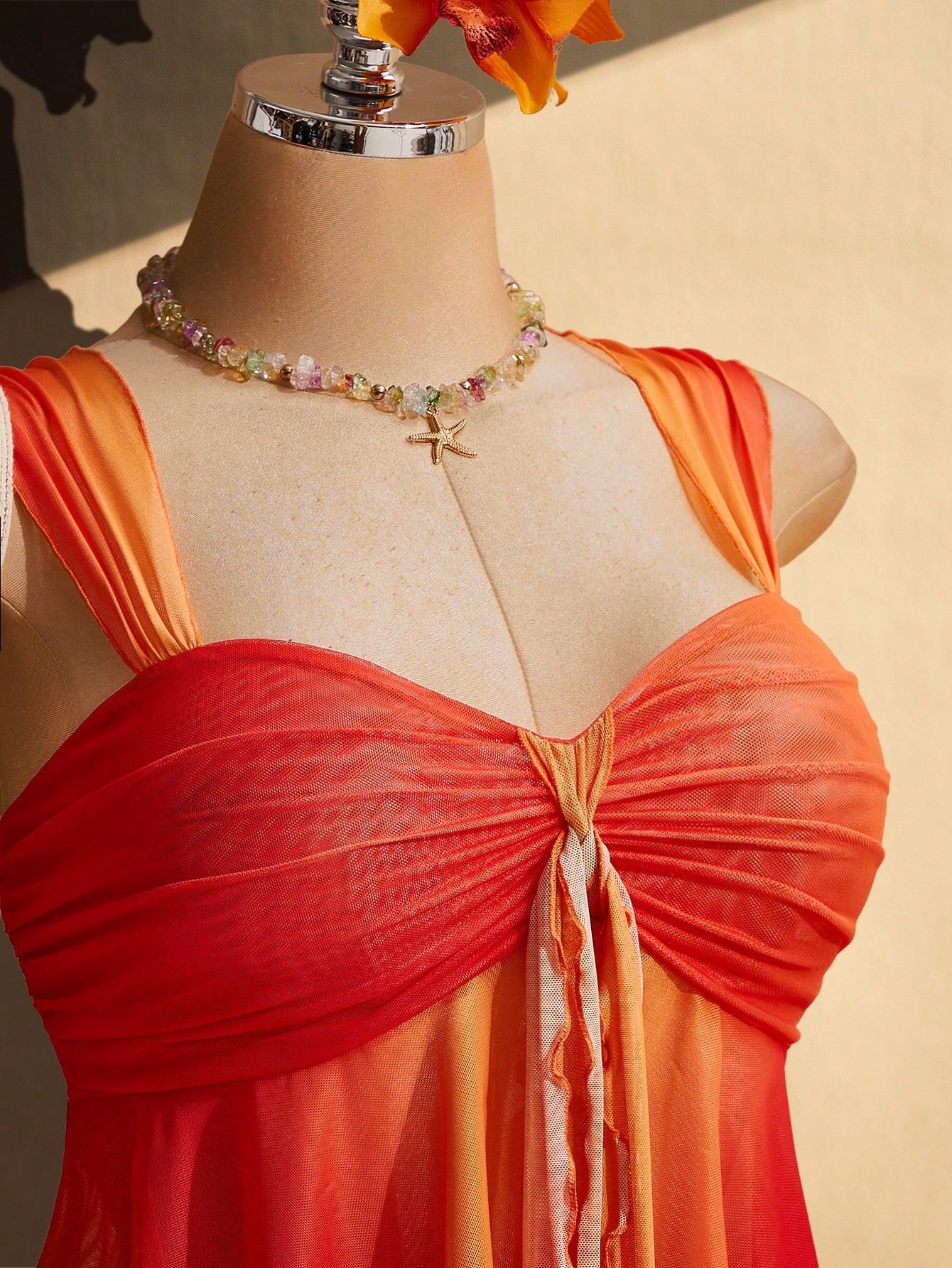 ICON Women's Plus Size Sunset Gradient Orange Camisole Red Summer Boho Sexy Eleganza Curve Vacation Holiday Y2K Retro Gathered Straps Beach Top