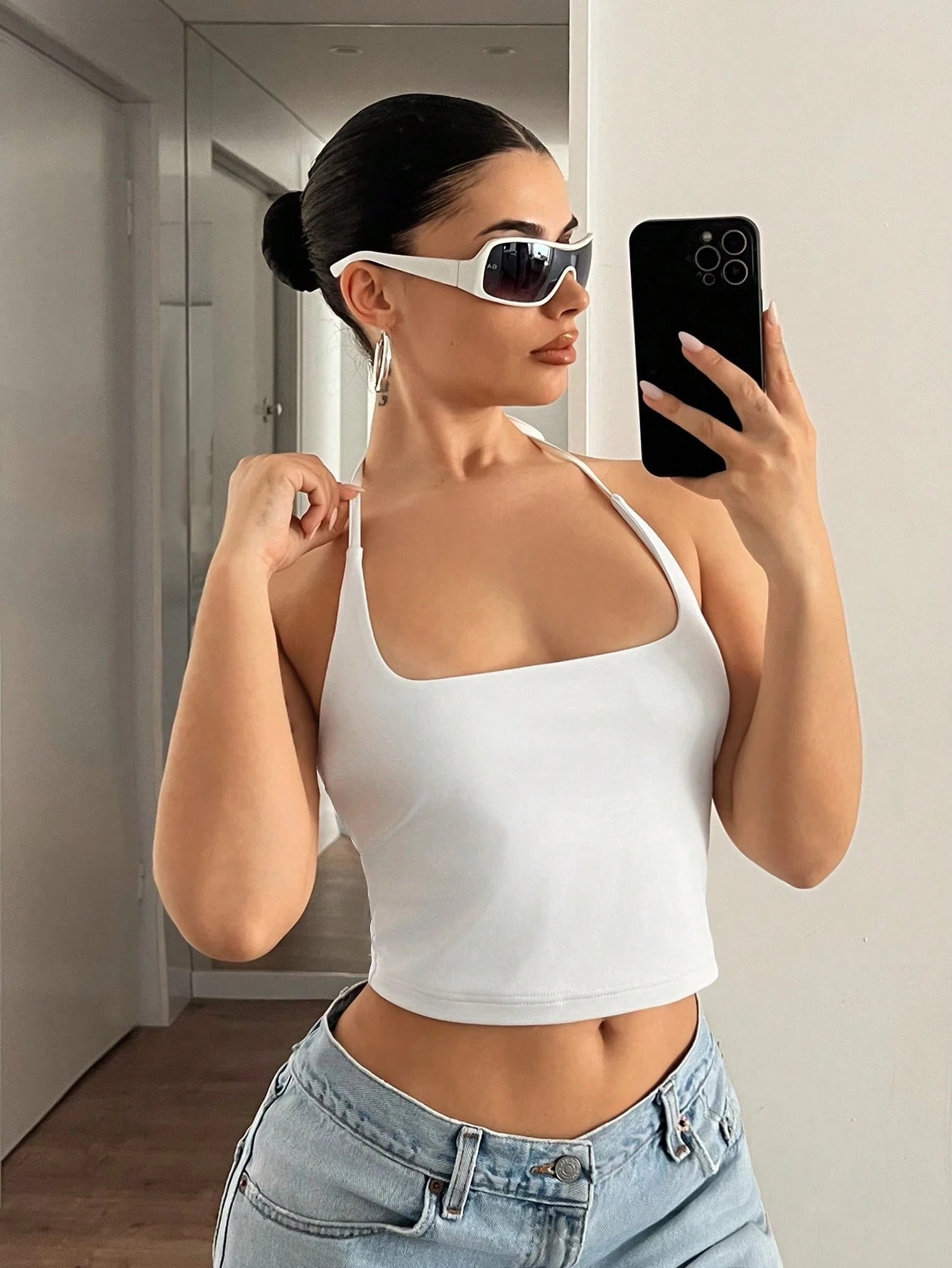 ICON Women's White Sexy Solid Color Halter Neck Tank Top Night Out Vacation Summer
