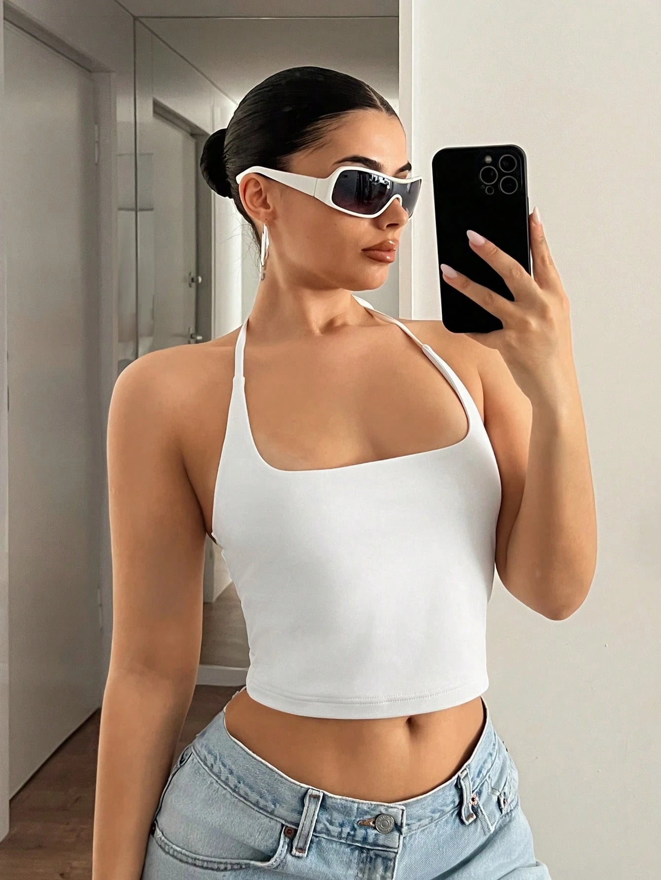 ICON Women's White Sexy Solid Color Halter Neck Tank Top Night Out Vacation Summer