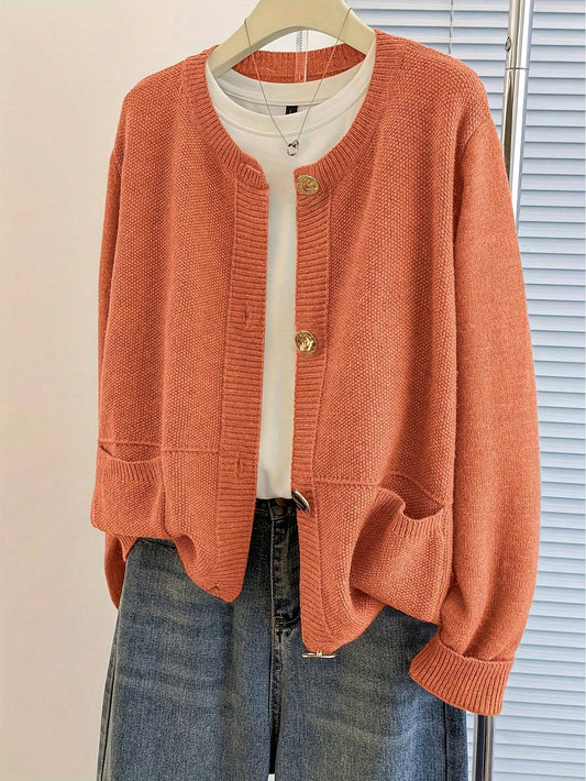 ii Casual Loose Metal Button Knit Cardigan