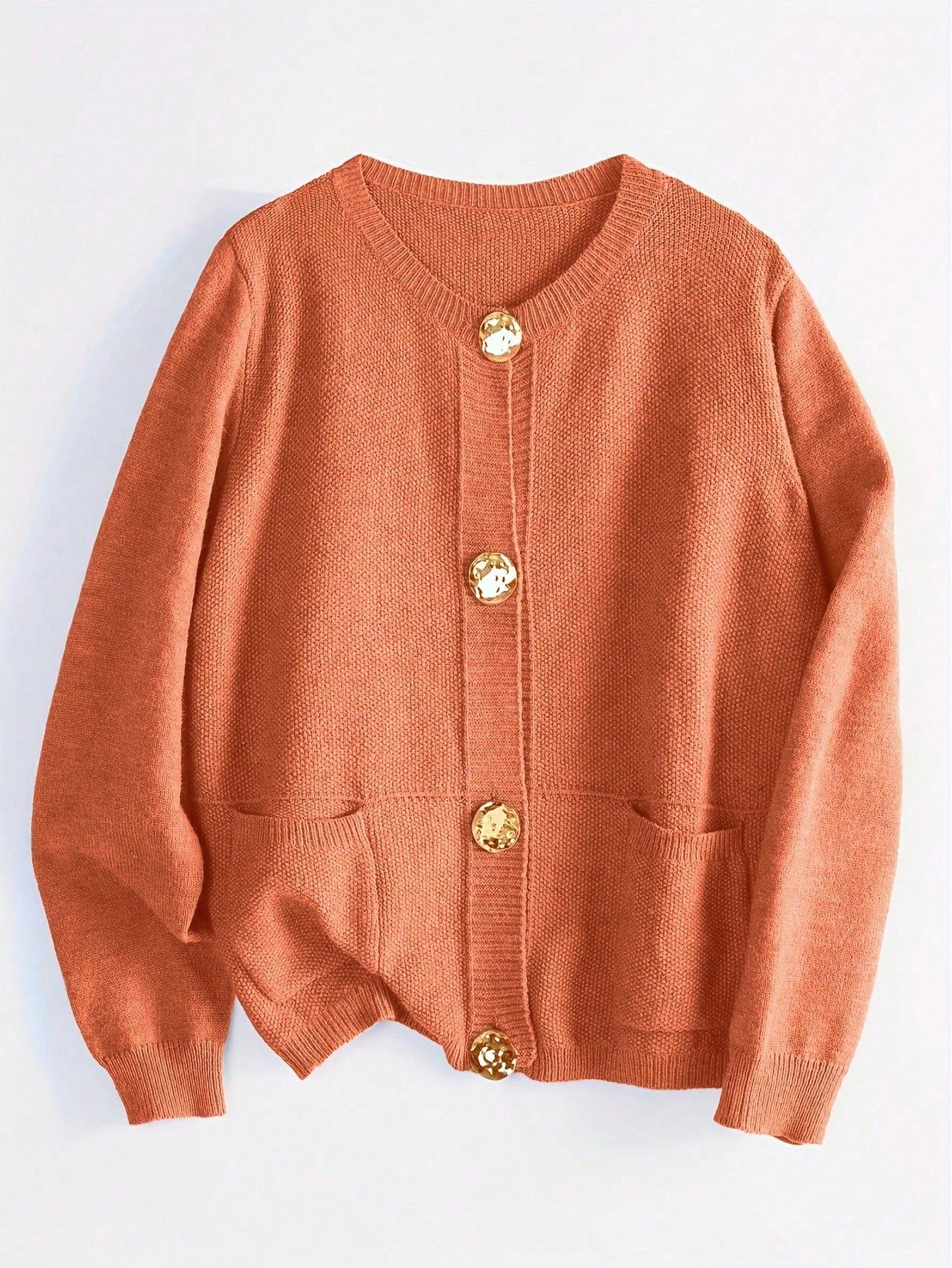 ii Casual Loose Metal Button Knit Cardigan