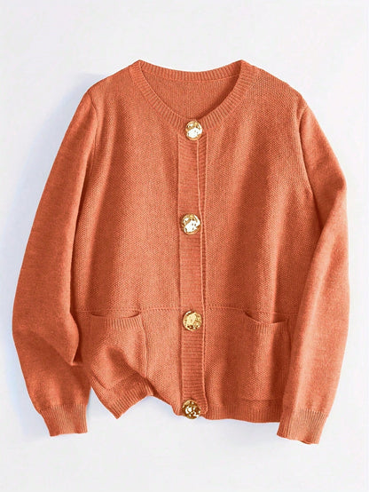 ii Casual Loose Metal Button Knit Cardigan
