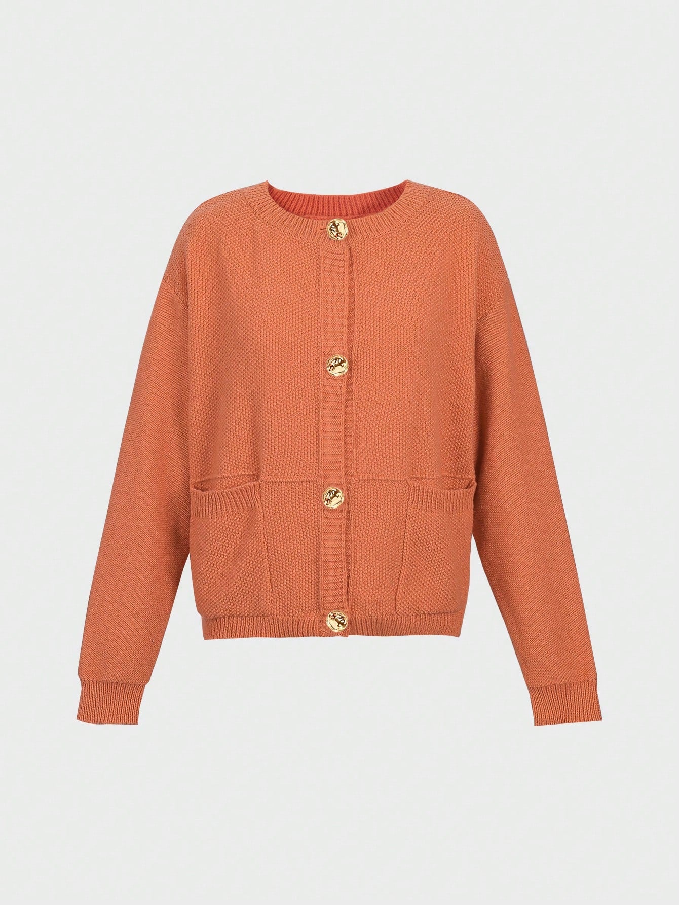 ii Casual Loose Metal Button Knit Cardigan