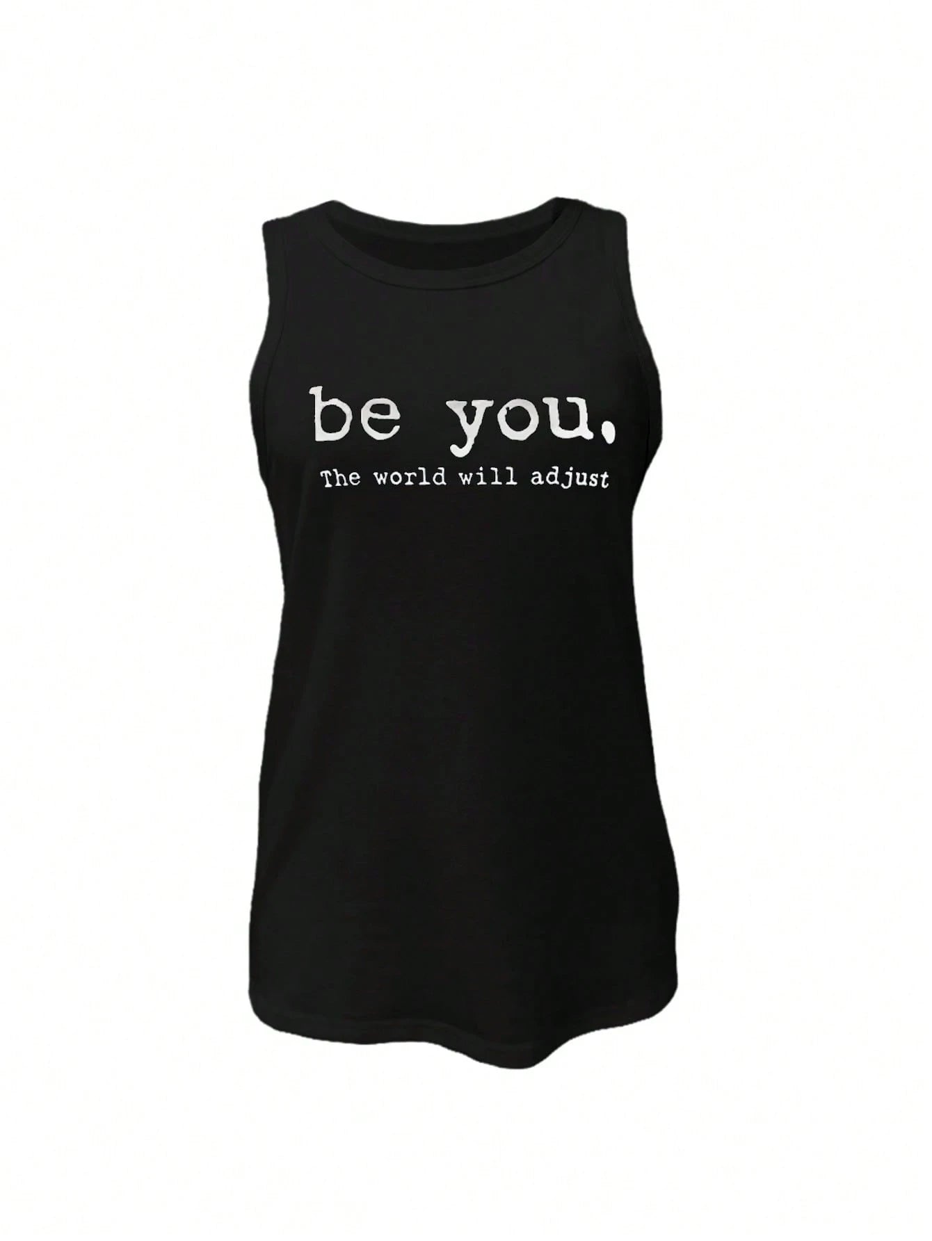 INAWLY Letter Print Grey Round Neck Casual Tank Top, Summer