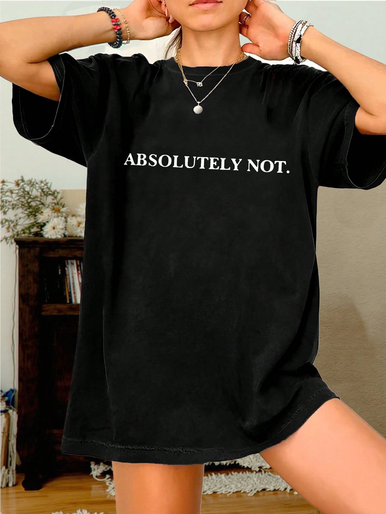 INAWLY Regular Size Letter Print Short Sleeve T-Shirt, Suitable For Summer