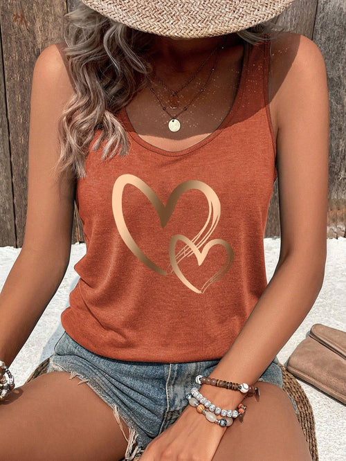 INAWLY Summer Round-Neck Tank Top With Valentine's Day Heart Print Graphic Tees Women Tops