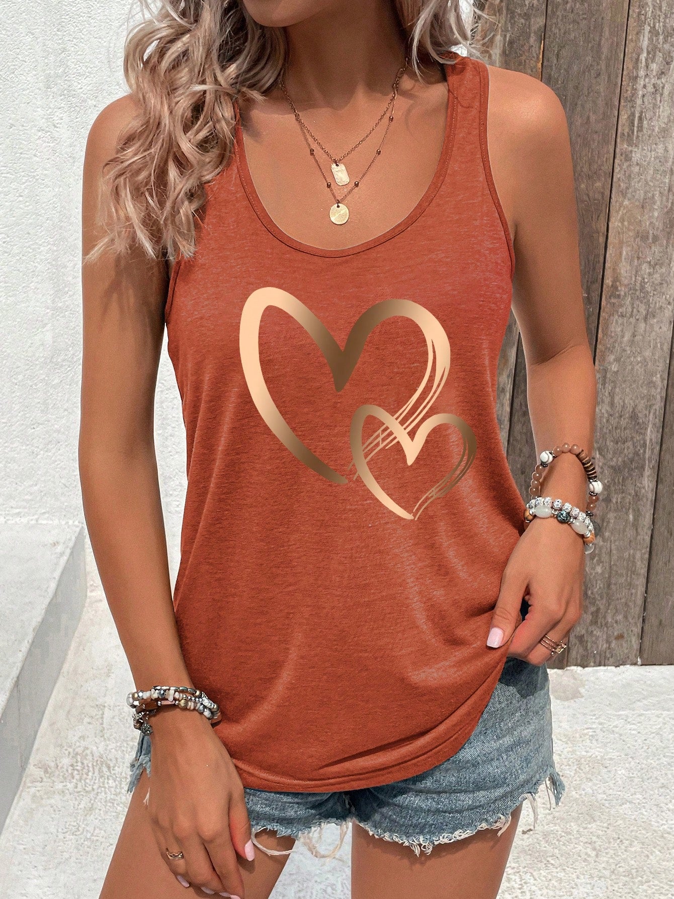 INAWLY Summer Round-Neck Tank Top With Valentine's Day Heart Print Graphic Tees Women Tops