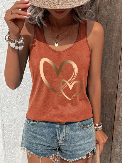 INAWLY Summer Round-Neck Tank Top With Valentine's Day Heart Print Graphic Tees Women Tops