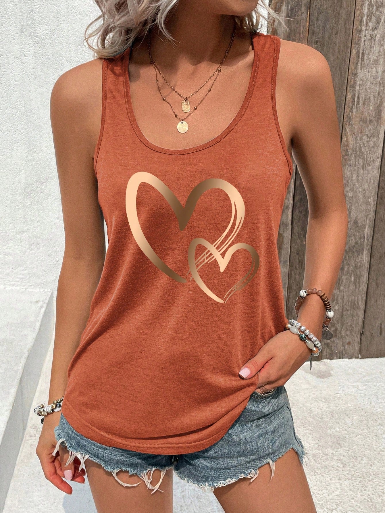 INAWLY Summer Round-Neck Tank Top With Valentine's Day Heart Print Graphic Tees Women Tops