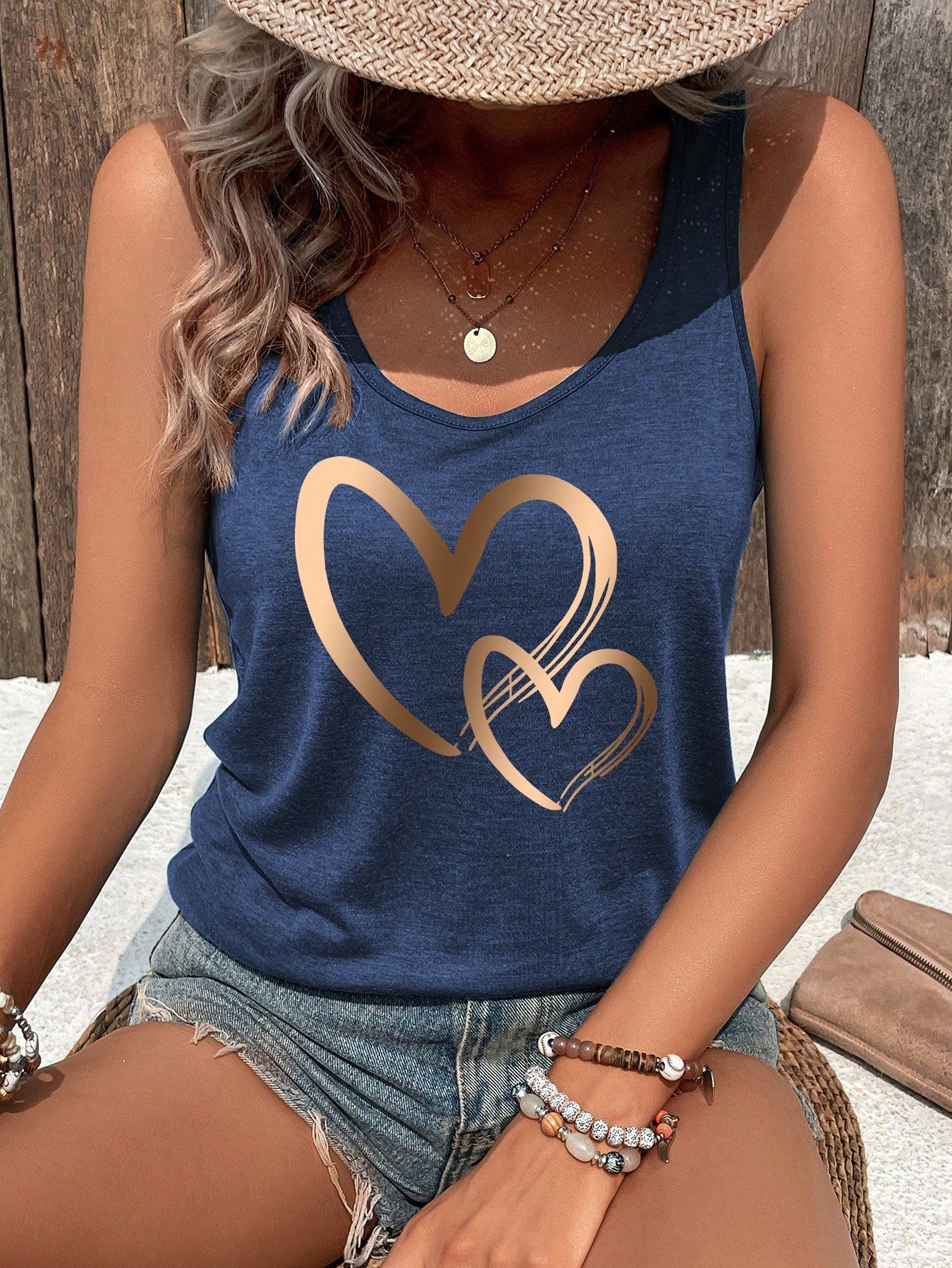 INAWLY Summer Round-Neck Tank Top With Valentine's Day Heart Print Graphic Tees Women Tops
