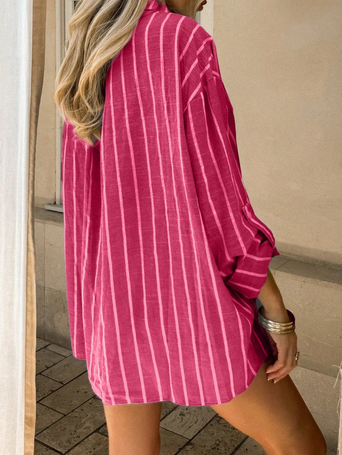 INAWLY Women's Casual Commuting Striped Button-Up Long Sleeve Shirt