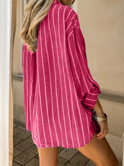 INAWLY Women's Casual Commuting Striped Button-Up Long Sleeve Shirt