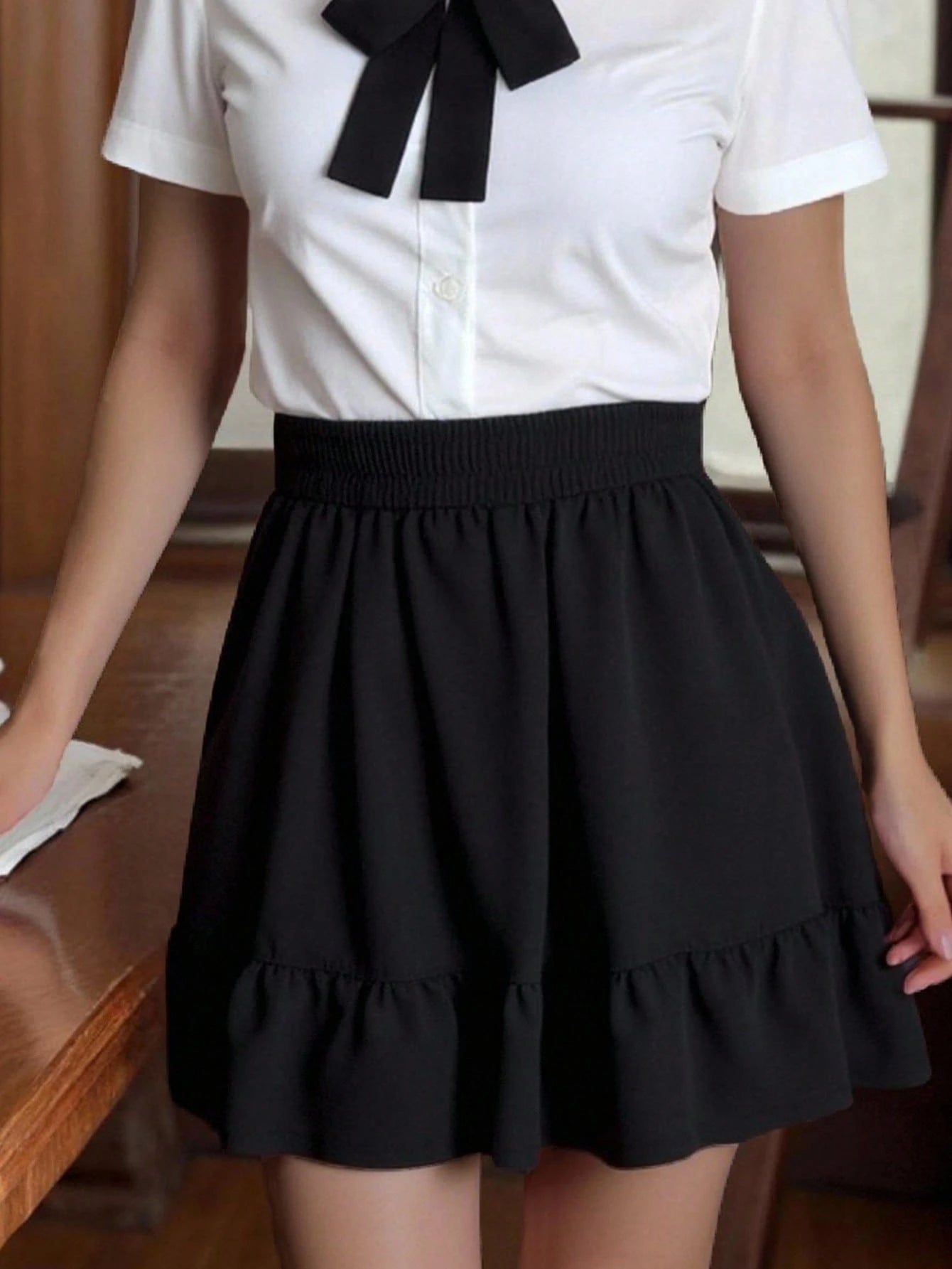 INAWLY Women's Elastic Waist Ruffled Hem Fashionable Skirt