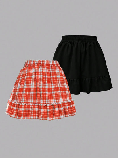 INAWLY Women's Elastic Waist Ruffled Hem Fashionable Skirt