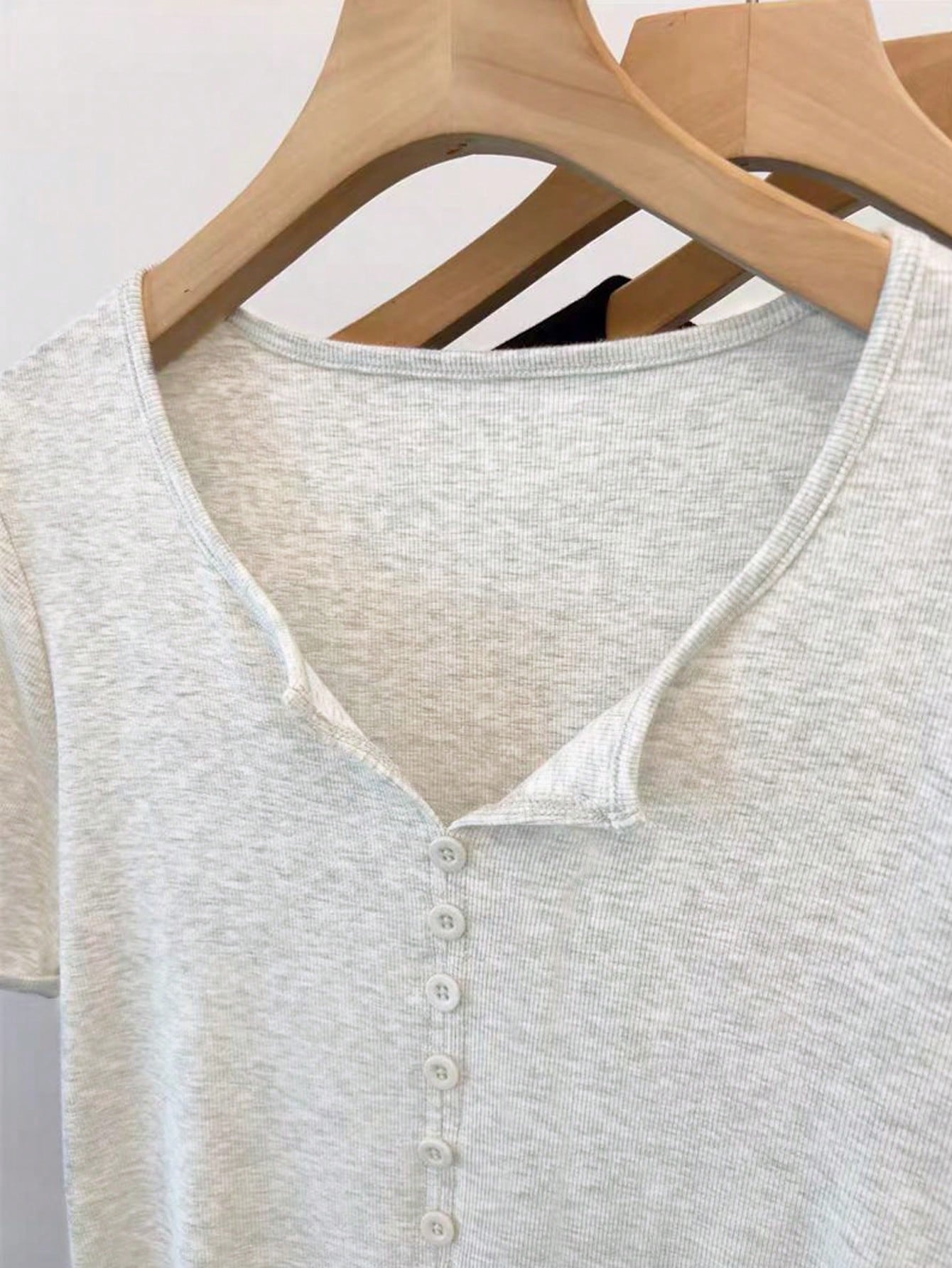 INAWLY Women's Fashion Gray Summer Casual Everyday Retro Minimalist Mori Girl & Commuter Button Short Sleeve T-Shirt,Pear Shape Apple Shape Friendly