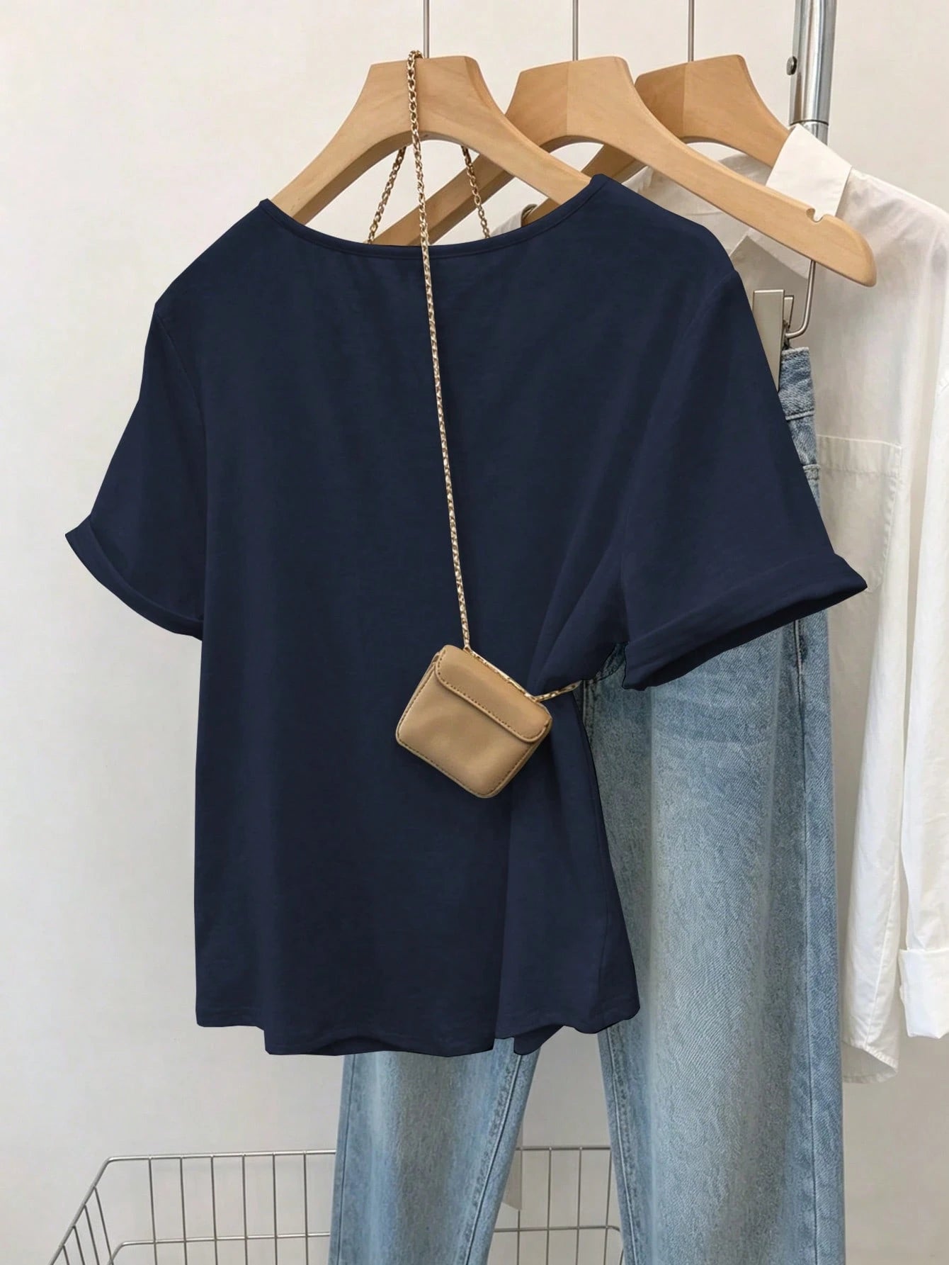 INAWLY Women's Fashion Gray Summer Casual Everyday Retro Minimalist Mori Girl & Commuter Button Short Sleeve T-Shirt,Pear Shape Apple Shape Friendly