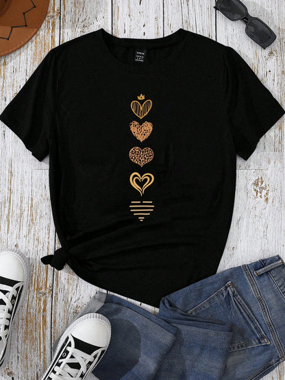 INAWLY Women's Heart Print Short Sleeve T-Shirt Graphic Tees Women Tops