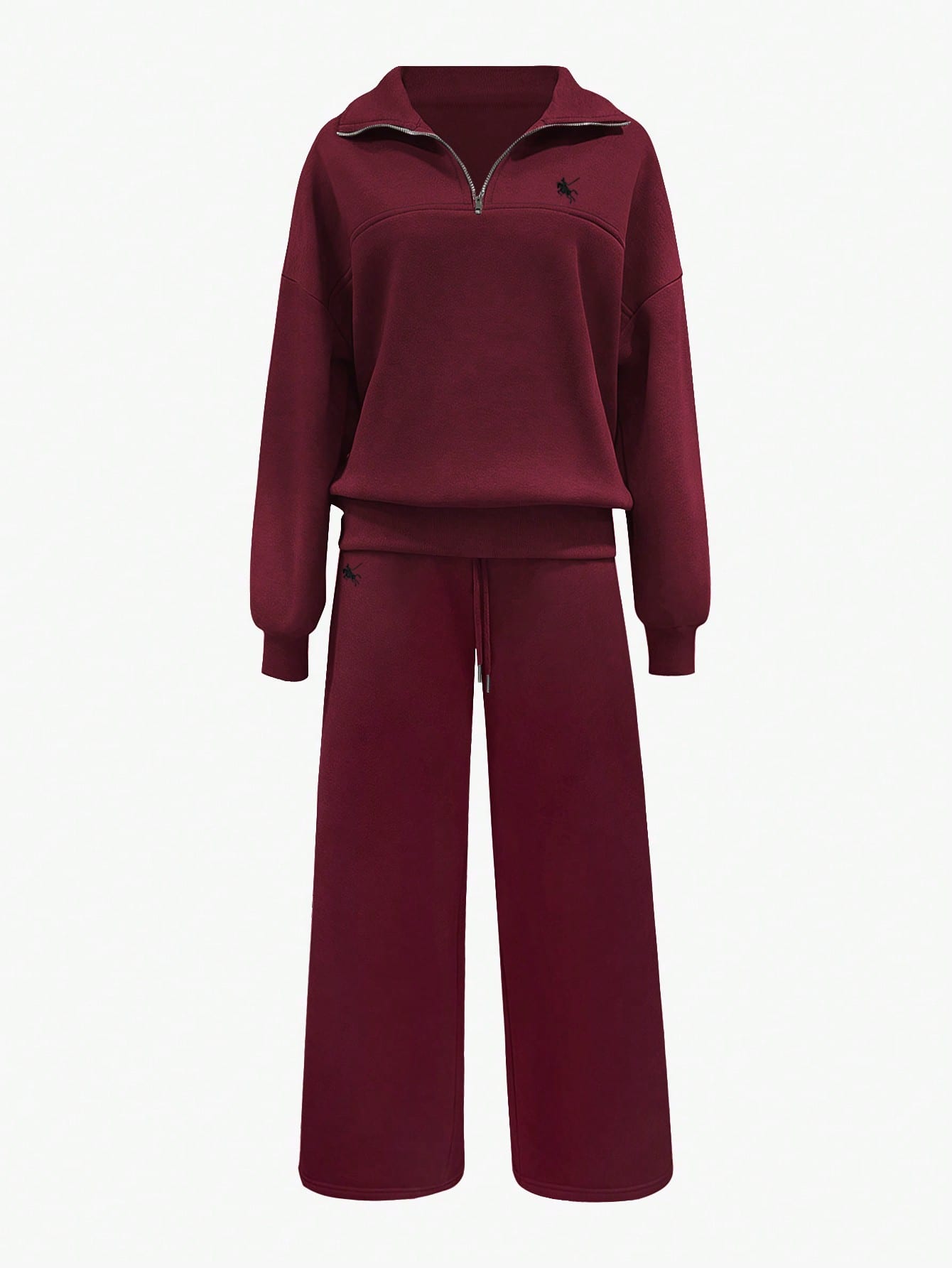 INAWLY Women's Knight Embroidery Zip-Up Casual Hoodie And Loose Pants Set