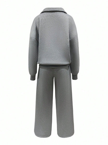 INAWLY Women's Knight Embroidery Zip-Up Casual Hoodie And Loose Pants Set