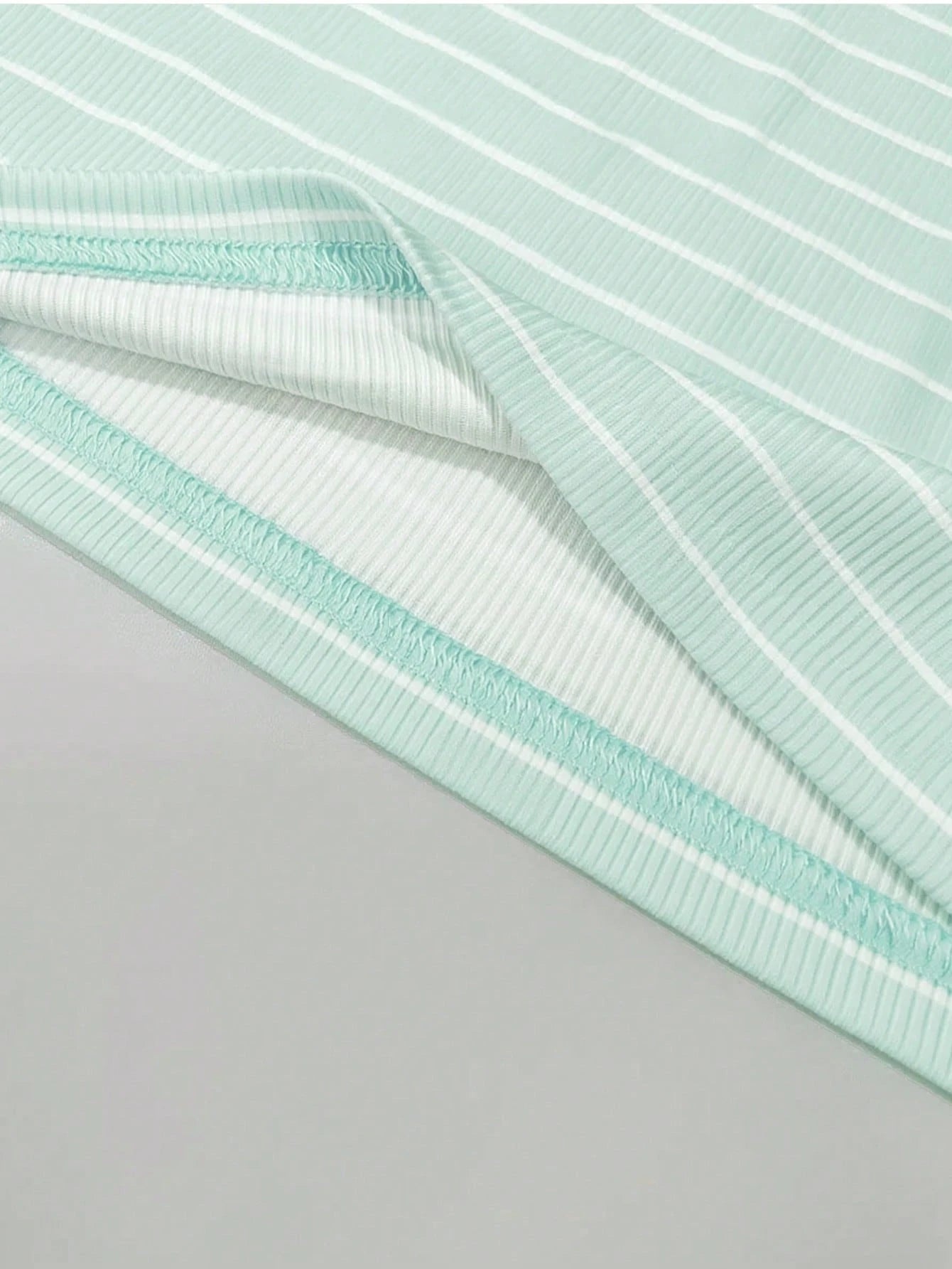 INAWLY Women's Mint Green Summer Casual Everyday T-Shirt,Sweet Striped Print V-Neck Contrast Lace Short Sleeve Ruched Top,Versatile Cute Girl Daily Wear