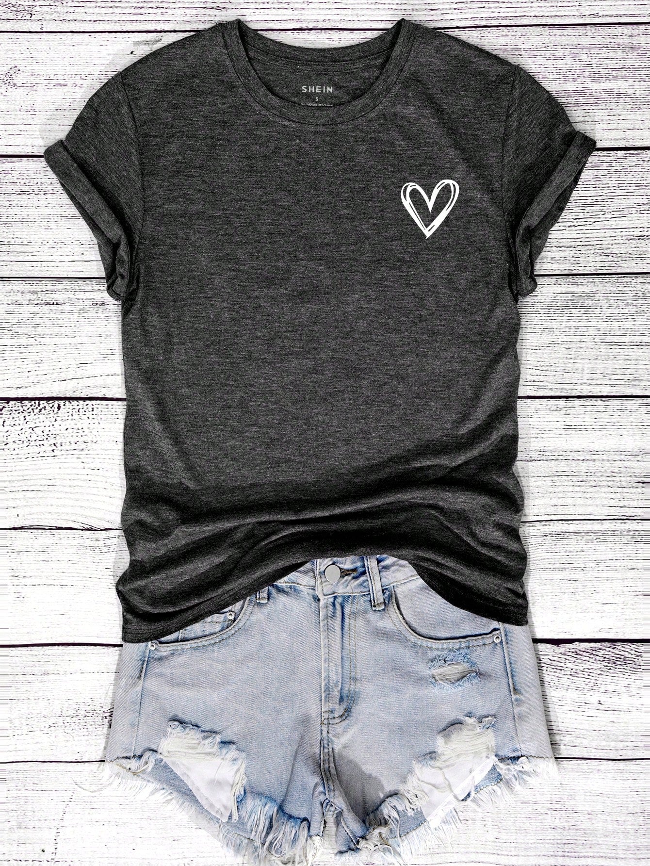 INAWLY Women's Round Neck Heart Print Short Sleeve Casual And Fashion Regular T-Shirt