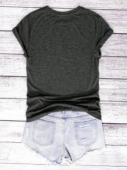 INAWLY Women's Round Neck Heart Print Short Sleeve Casual And Fashion Regular T-Shirt