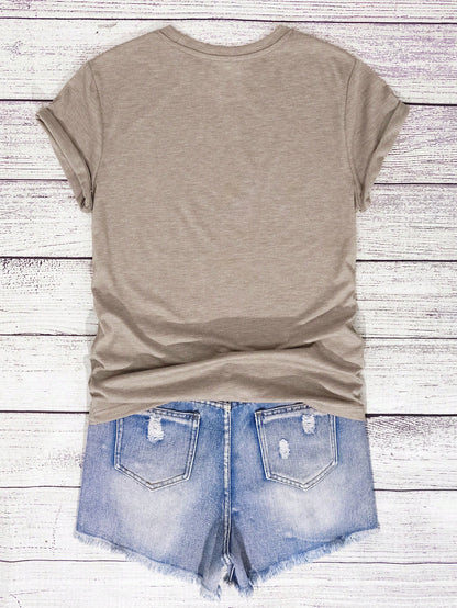 INAWLY Women's Round Neck Heart Print Short Sleeve Casual And Fashion Regular T-Shirt