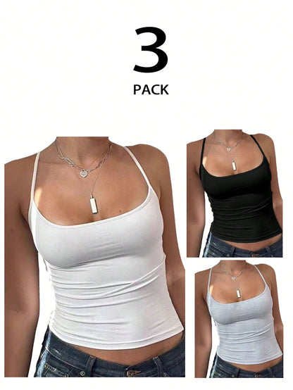 INAWLY Women's Solid Color Ruffle Slim Fit Camisole