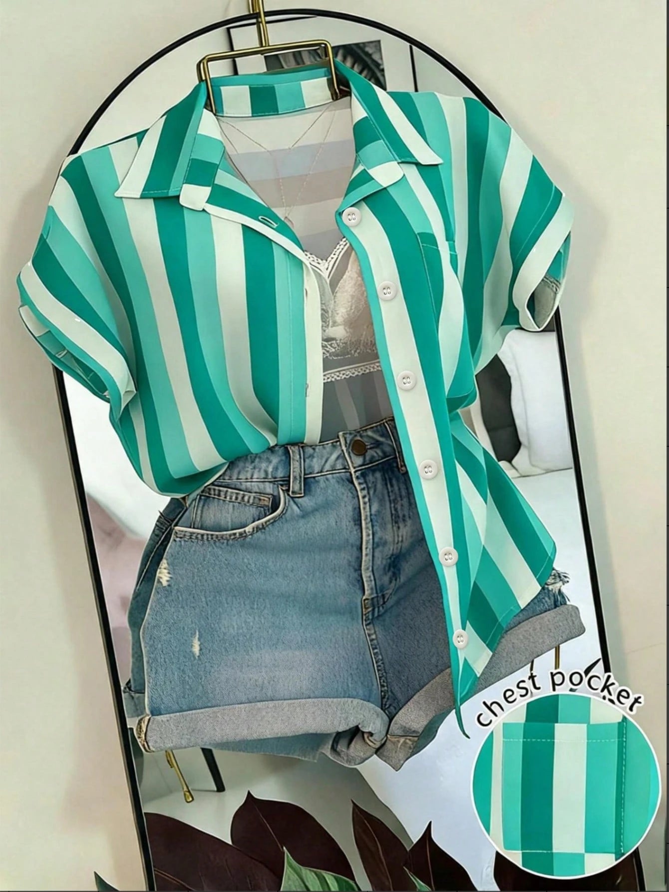 INAWLY Women's Striped Patchwork Single-Breasted Casual Versatile Daily Wear Shirt