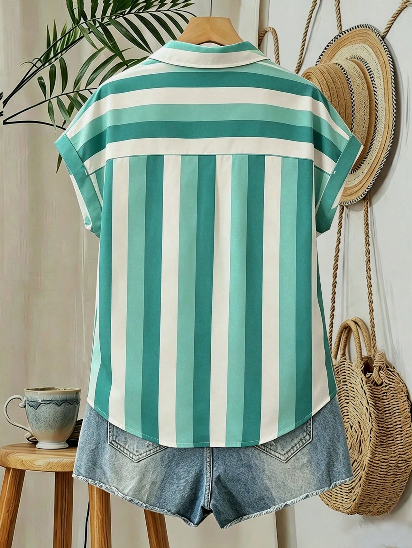 INAWLY Women's Striped Patchwork Single-Breasted Casual Versatile Daily Wear Shirt