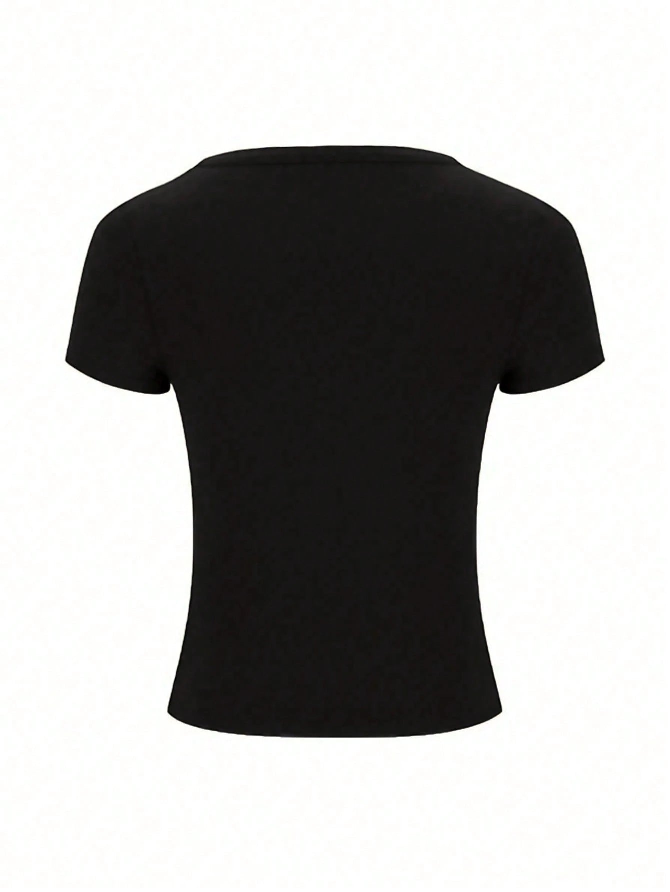 INAWLY Women V-Neck Short Sleeve Cropped Fitted Casual T-Shirt