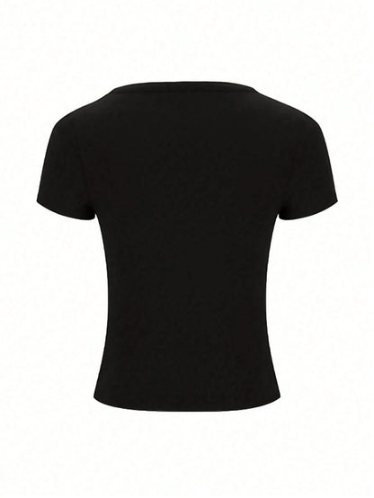 INAWLY Women V-Neck Short Sleeve Cropped Fitted Casual T-Shirt