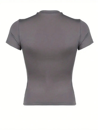 INAWLY Women V-Neck Short Sleeve Cropped Fitted Casual T-Shirt