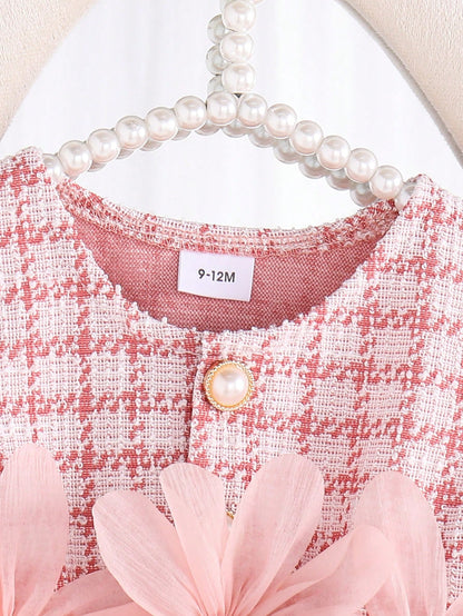 Infant Pink Set, Baby Plaid Sleeveless Top + Shorts 2pcs Outfit