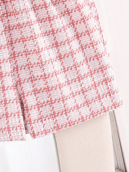 Infant Pink Set, Baby Plaid Sleeveless Top + Shorts 2pcs Outfit