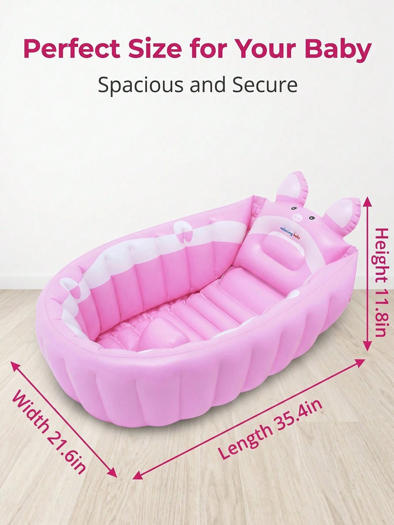 Inflatable Baby Bath Tub, Portable Foldable Infant Toddler Shower Basin With Air Pump, Cute Cartoon Pig Non-Slip Blow Up Travel Bathing Tub.