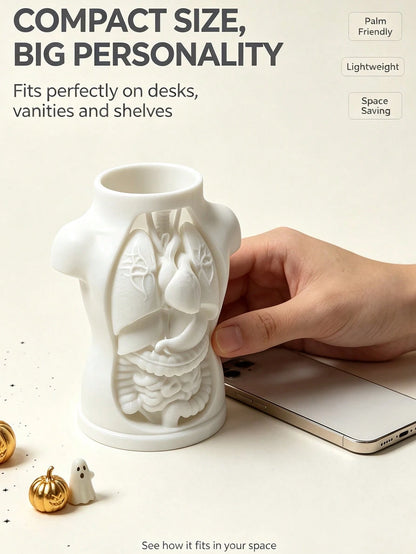 INS Cream Style Human Internal Organs Chest Cavity Shaped Pen Holder, Desktop Decor Storage Tube, Office Desk Pencil Organizer, Human Anatomy Torso Pen Holder, Halloween Atmosphere Desktop Decor Makeu
