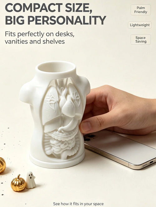 INS Cream Style Human Internal Organs Chest Cavity Shaped Pen Holder, Desktop Decor Storage Tube, Office Desk Pencil Organizer, Human Anatomy Torso Pen Holder, Halloween Atmosphere Desktop Decor Makeu