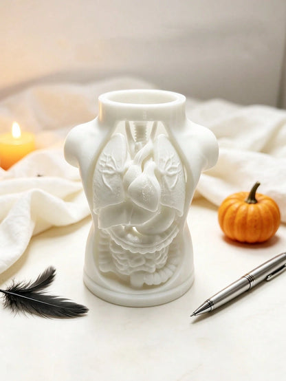 INS Cream Style Human Internal Organs Chest Cavity Shaped Pen Holder, Desktop Decor Storage Tube, Office Desk Pencil Organizer, Human Anatomy Torso Pen Holder, Halloween Atmosphere Desktop Decor Makeu