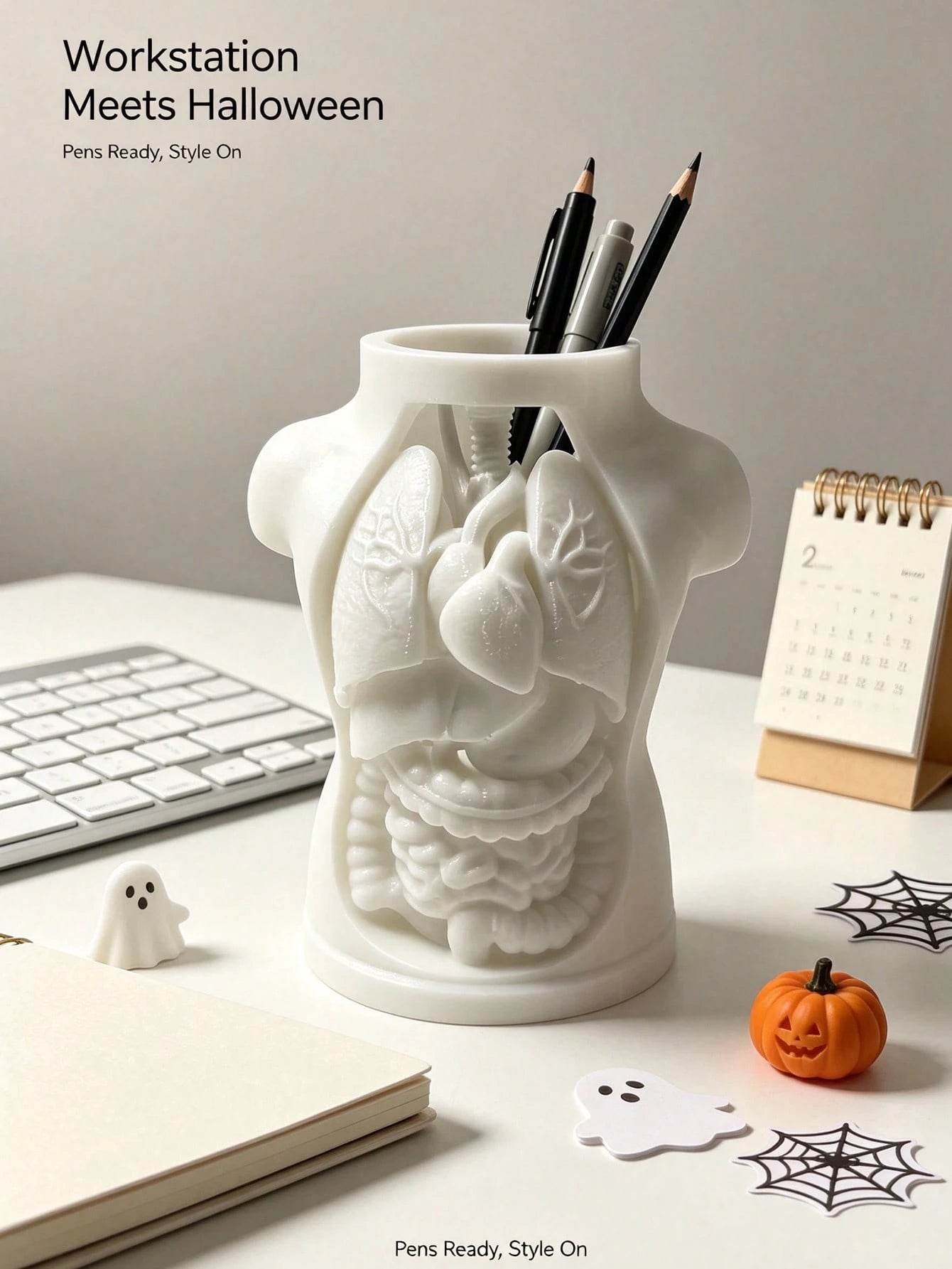 INS Cream Style Human Internal Organs Chest Cavity Shaped Pen Holder, Desktop Decor Storage Tube, Office Desk Pencil Organizer, Human Anatomy Torso Pen Holder, Halloween Atmosphere Desktop Decor Makeu