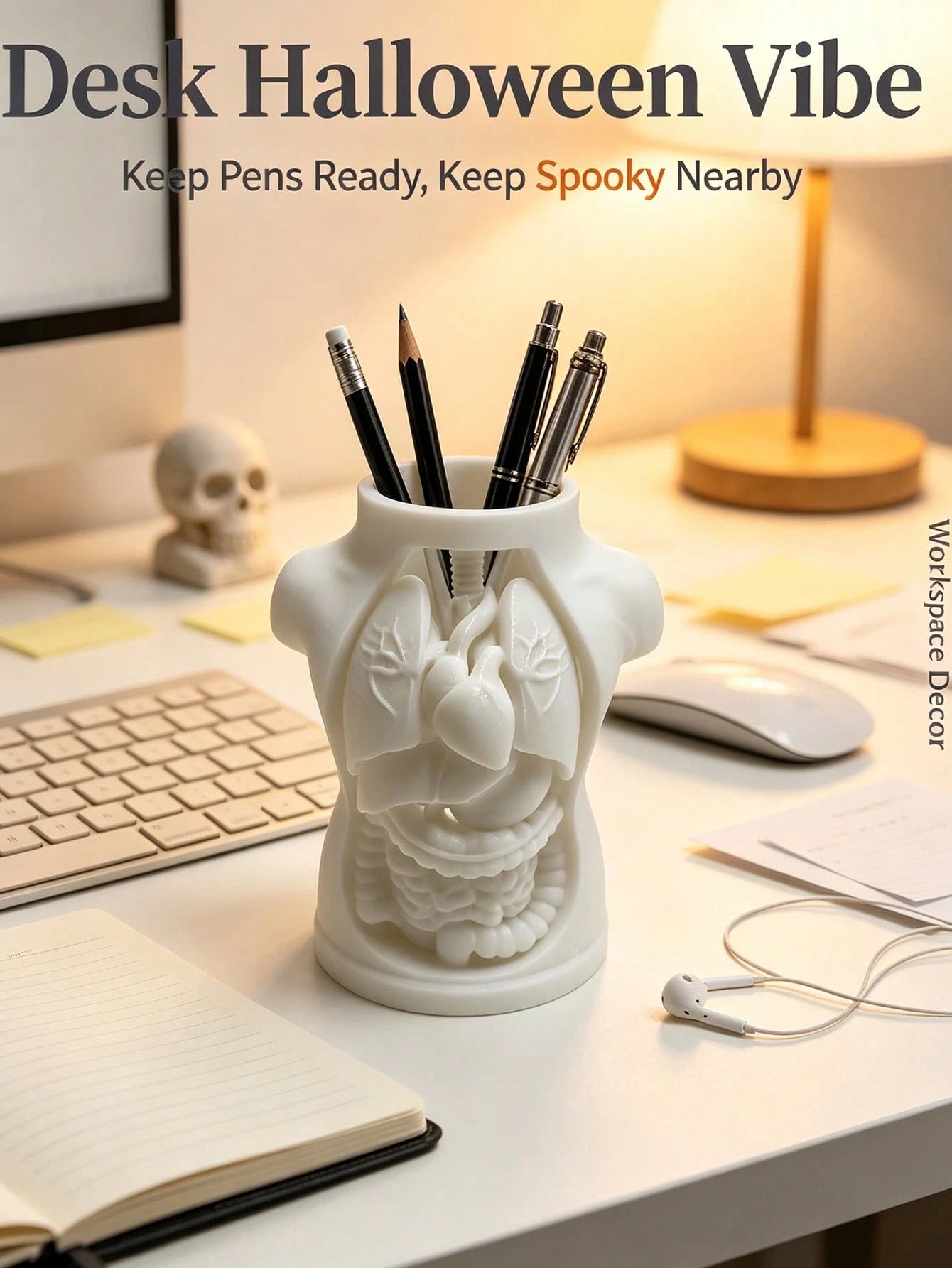 INS Cream Style Human Internal Organs Chest Cavity Shaped Pen Holder, Desktop Decor Storage Tube, Office Desk Pencil Organizer, Human Anatomy Torso Pen Holder, Halloween Atmosphere Desktop Decor Makeu