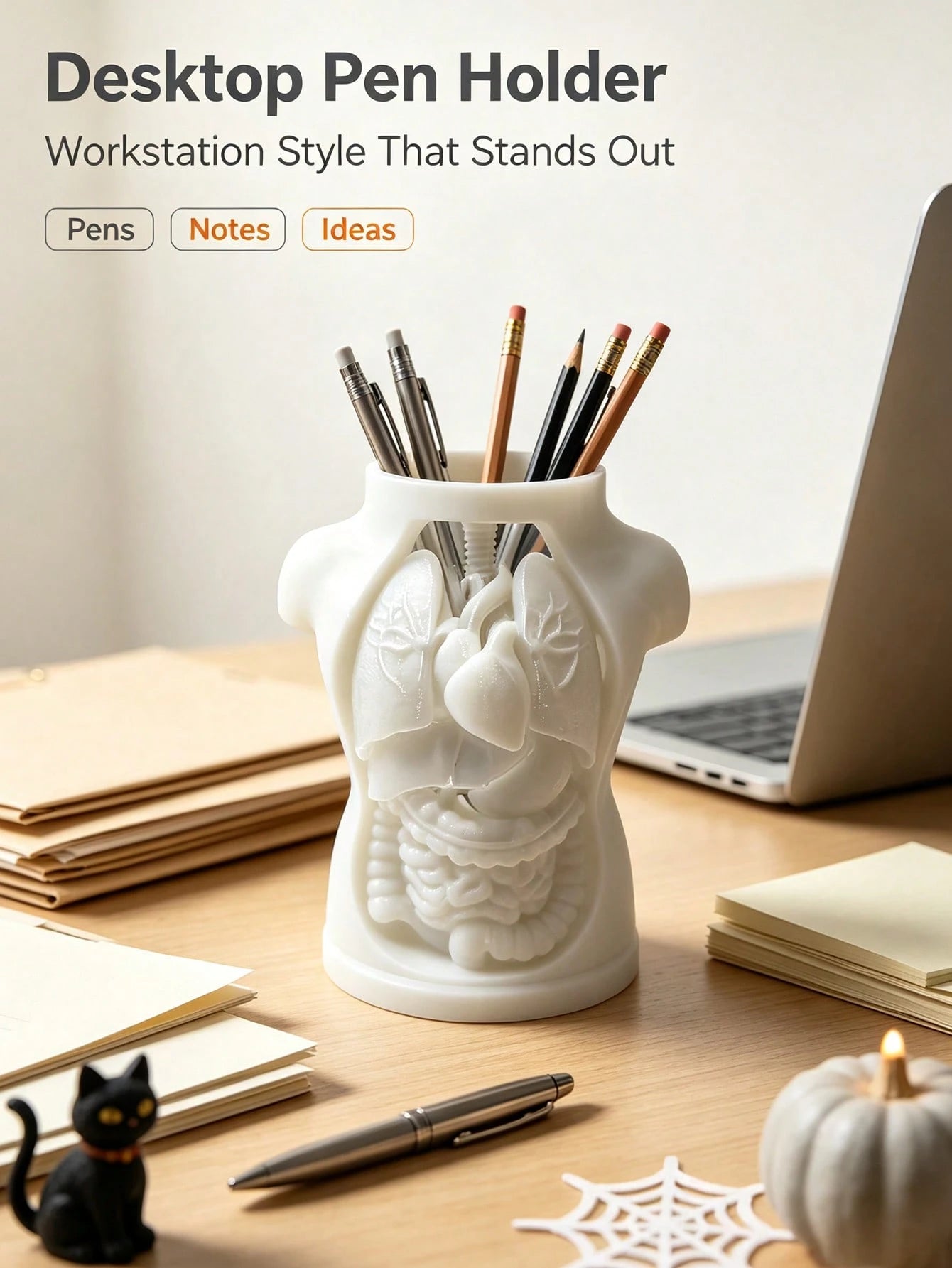 INS Cream Style Human Internal Organs Chest Cavity Shaped Pen Holder, Desktop Decor Storage Tube, Office Desk Pencil Organizer, Human Anatomy Torso Pen Holder, Halloween Atmosphere Desktop Decor Makeu