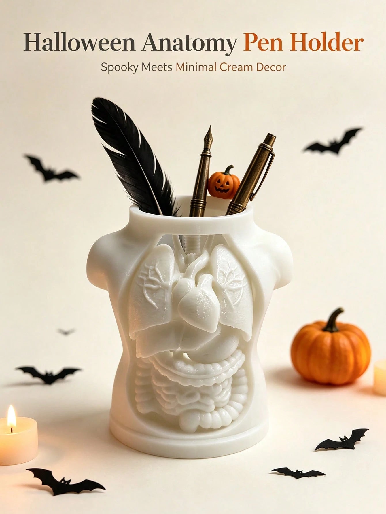 INS Cream Style Human Internal Organs Chest Cavity Shaped Pen Holder, Desktop Decor Storage Tube, Office Desk Pencil Organizer, Human Anatomy Torso Pen Holder, Halloween Atmosphere Desktop Decor Makeu