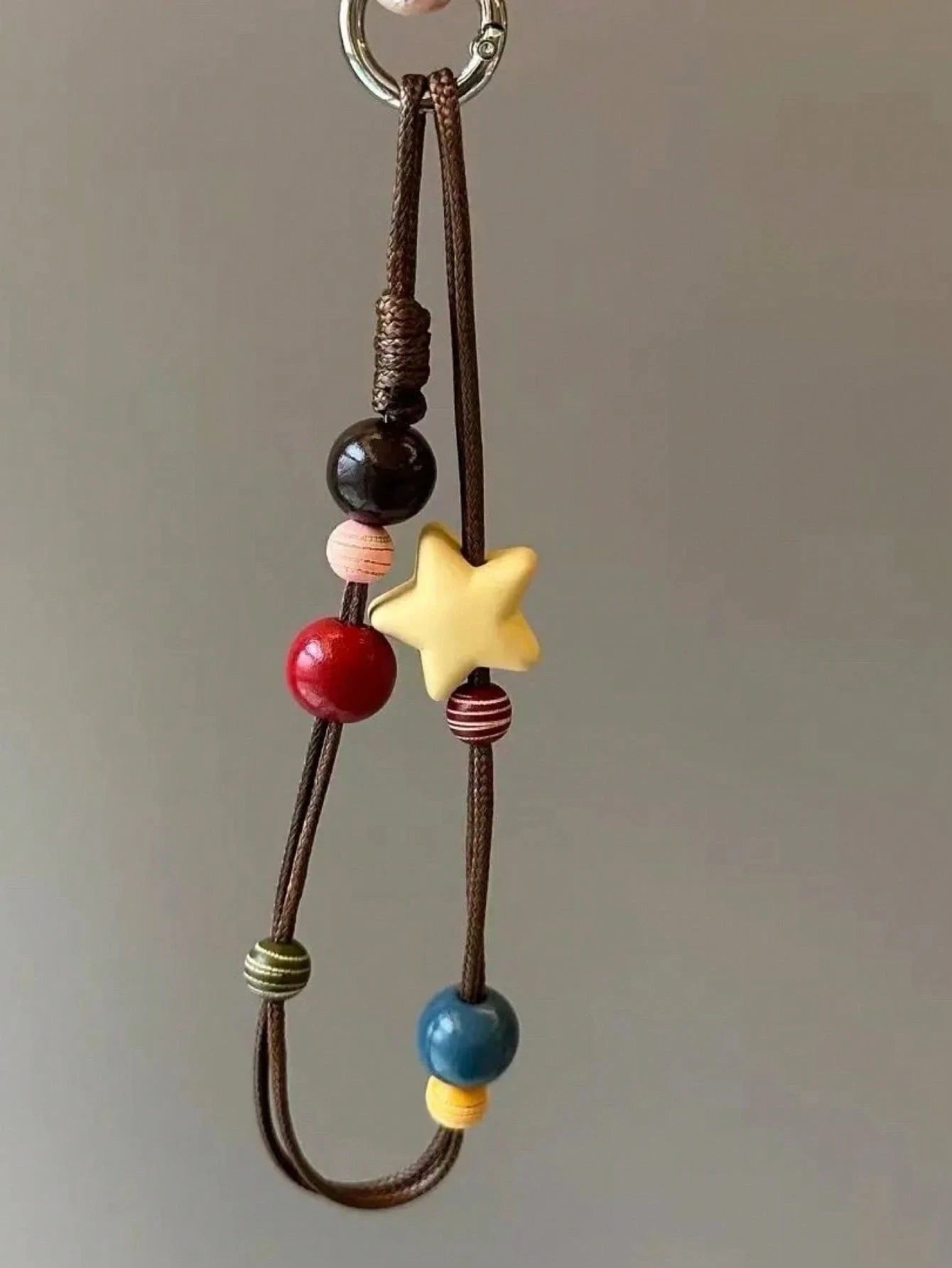 INS Fashionable Brown Waxed Thread Necklace Cord With Yellow Star & Square Pendant, Versatile Phone Chain, Autumn/Winter