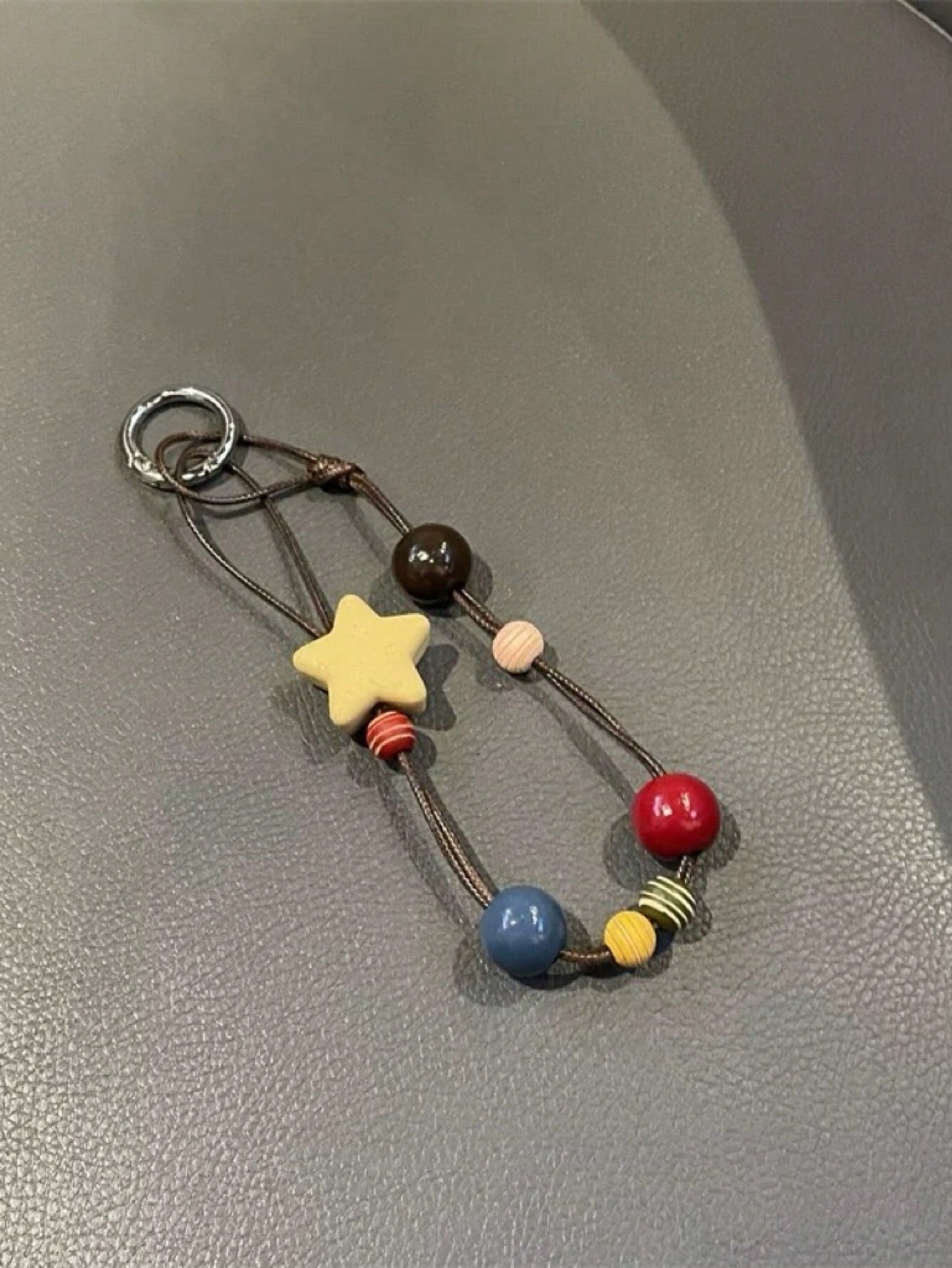INS Fashionable Brown Waxed Thread Necklace Cord With Yellow Star & Square Pendant, Versatile Phone Chain, Autumn/Winter