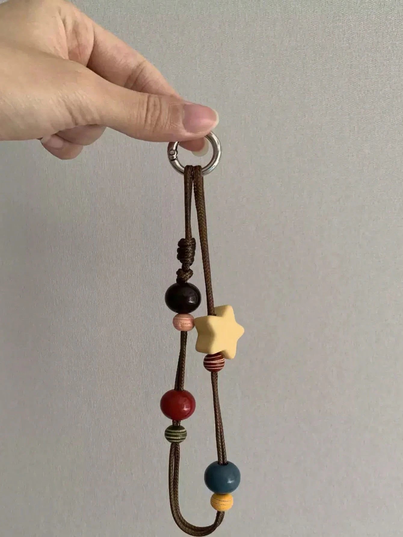 INS Fashionable Brown Waxed Thread Necklace Cord With Yellow Star & Square Pendant, Versatile Phone Chain, Autumn/Winter
