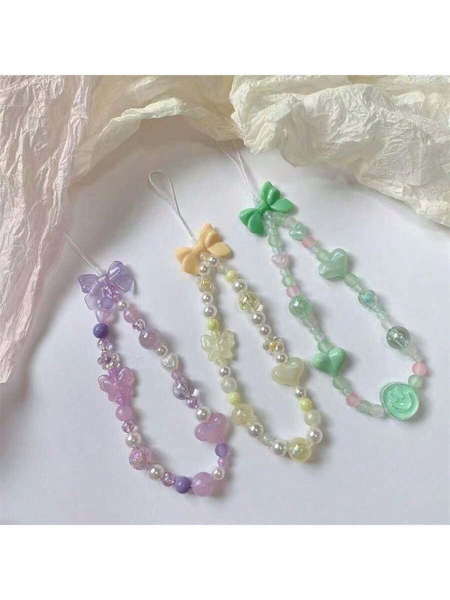 INS Style Bowknot Chain Lanyard Wrist Strap For Cellphone, Anti-Lost Design, Fashionable Accessories
