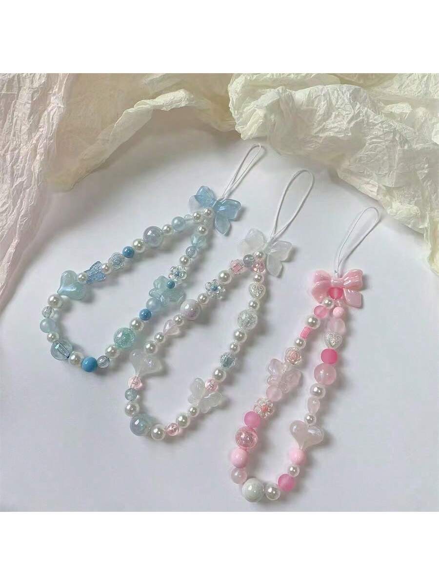 INS Style Bowknot Chain Lanyard Wrist Strap For Cellphone, Anti-Lost Design, Fashionable Accessories