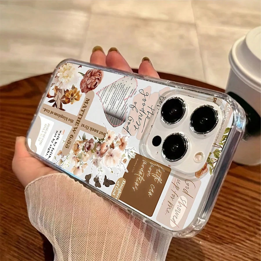 Inspirational Mobile Phone Case, Adorned With Elegant Script And Floral Accents, Suitable For IPhone 16, 15, 14, 13, 12 And 11 Pro Models, Made Of TPU Material, And Provides Shockproof Protection. Ide